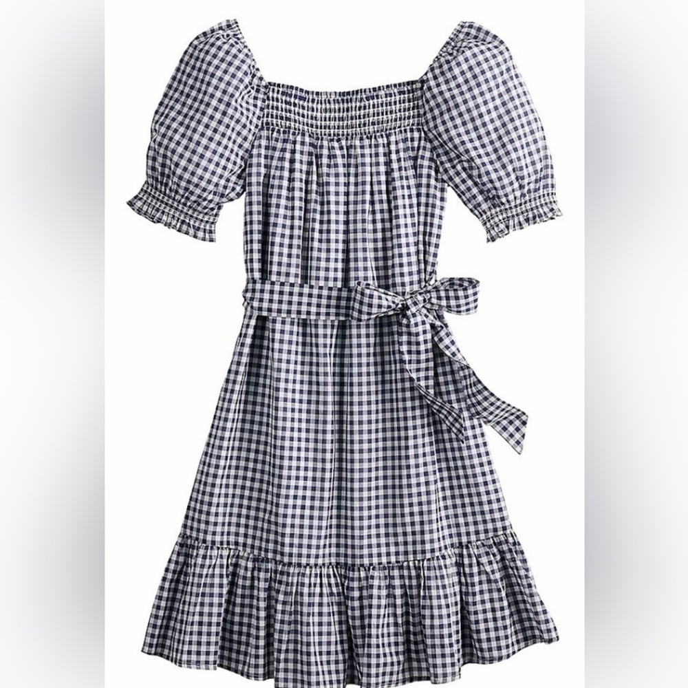 NWT. Draper James Navy and White Gingham Dress